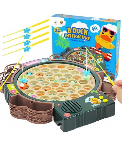 Kids Magnetic Fishing Game Toy Play Set w/ 42 Frogs 4 Poles/Rods on-Off Music & Rotating Board for Toddlers Interactive Famil...