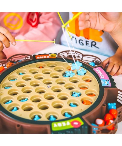 Kids Magnetic Fishing Game Toy Play Set w/ 42 Frogs 4 Poles/Rods on-Off Music & Rotating Board for Toddlers Interactive Famil...