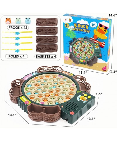 Kids Magnetic Fishing Game Toy Play Set w/ 42 Frogs 4 Poles/Rods on-Off Music & Rotating Board for Toddlers Interactive Famil...