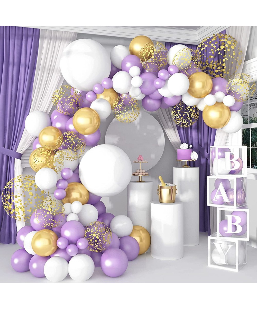 Purple Balloon Garland Arch Kit 130 Pcs Pearl Purple Party Decorations White Lavender Gold Confetti Balloon Arch for Birthday...