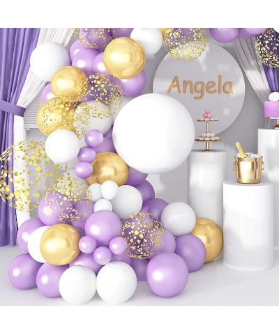 Purple Balloon Garland Arch Kit 130 Pcs Pearl Purple Party Decorations White Lavender Gold Confetti Balloon Arch for Birthday...