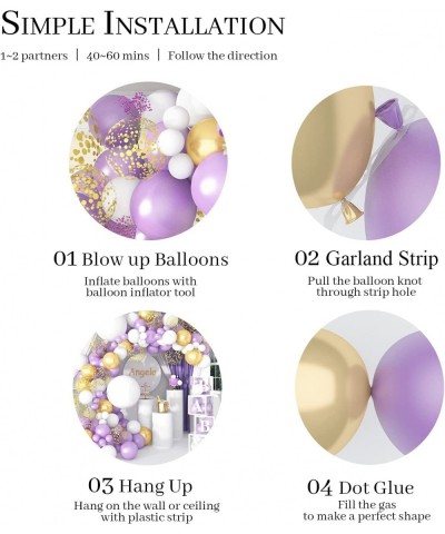 Purple Balloon Garland Arch Kit 130 Pcs Pearl Purple Party Decorations White Lavender Gold Confetti Balloon Arch for Birthday...