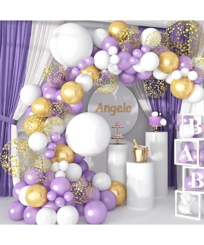 Purple Balloon Garland Arch Kit 130 Pcs Pearl Purple Party Decorations White Lavender Gold Confetti Balloon Arch for Birthday...