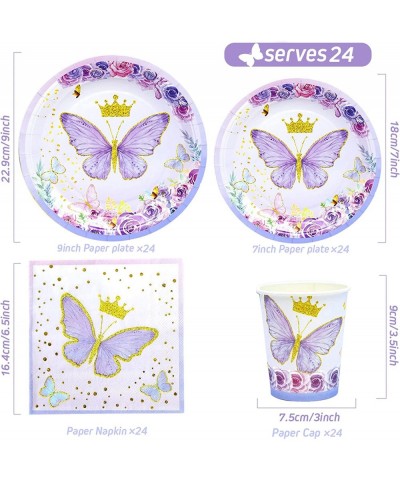 Butterfly Birthday Party Decorations Baby Shower Plates for Girl 24 Servings with Purple Butterfly Paper Plates Napkins Desse...