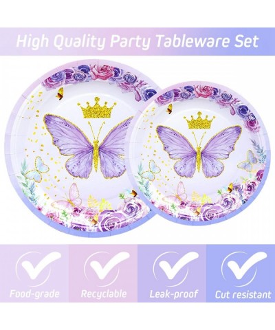 Butterfly Birthday Party Decorations Baby Shower Plates for Girl 24 Servings with Purple Butterfly Paper Plates Napkins Desse...