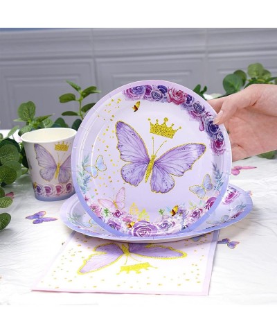 Butterfly Birthday Party Decorations Baby Shower Plates for Girl 24 Servings with Purple Butterfly Paper Plates Napkins Desse...