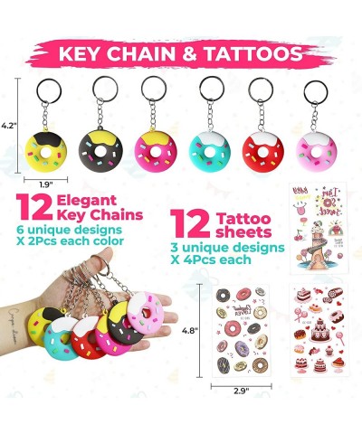 78 Pcs Donut Party Favors - 12 Sets of Donut Party Bags Keychain Blowers Tattoos Bracelet Ring Stickers for Boy Girl Sweet Do...