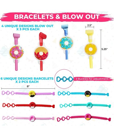 78 Pcs Donut Party Favors - 12 Sets of Donut Party Bags Keychain Blowers Tattoos Bracelet Ring Stickers for Boy Girl Sweet Do...