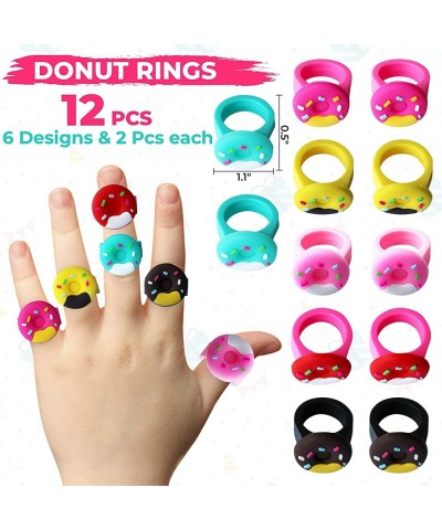 78 Pcs Donut Party Favors - 12 Sets of Donut Party Bags Keychain Blowers Tattoos Bracelet Ring Stickers for Boy Girl Sweet Do...