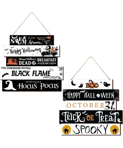 2 Pieces Halloween Wooden Hanging Sign Boo Trick or Treat Happy Halloween Door Decorations Pumpkin Witch Hat Halloween Signs ...