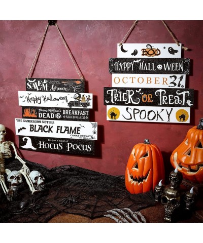 2 Pieces Halloween Wooden Hanging Sign Boo Trick or Treat Happy Halloween Door Decorations Pumpkin Witch Hat Halloween Signs ...