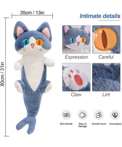 Lovely Plush Shark Cat Doll Cute Cartoon Soft Stuffed Shark Kitten Pillow Long Throw Sleeping Pillow Doll Toy Gift for Kids G...