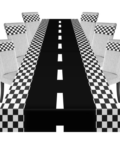 Checkered Racing Party Decorations Black White Racing Car Party Supplies Including Plastic Checkered Flag Tablecloth Table Co...