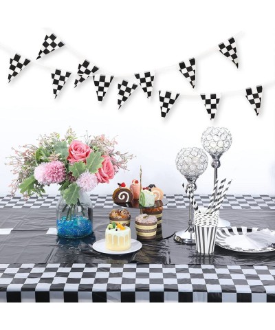 Checkered Racing Party Decorations Black White Racing Car Party Supplies Including Plastic Checkered Flag Tablecloth Table Co...