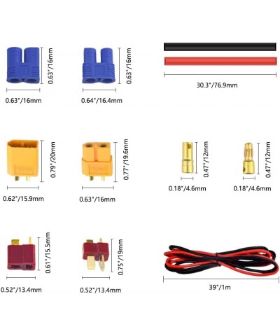 62 Pcs T-Plug EC3 XT60 Male and Female Adapter Connector with Silicone Wire and Heat Shrink Tube Replacement for RC ESC Lipo ...