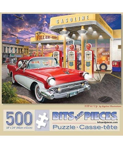 - 500 Piece Jigsaw Puzzle for Adults 18" x 24" - Fill'er Up - 500 pc Old Fashioned Gas Station Car Jigsaw by Artist Bigelow I...