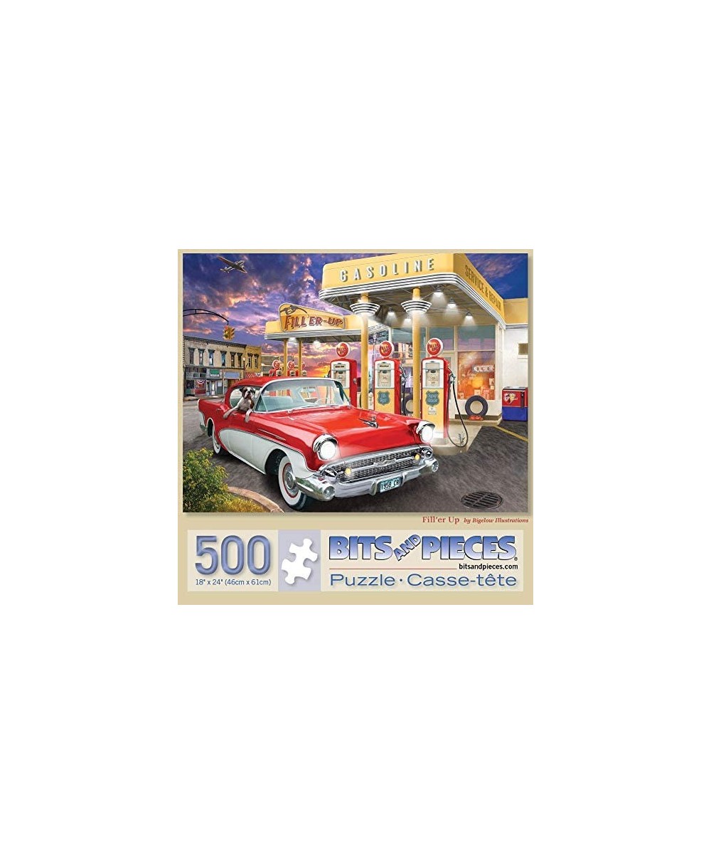 - 500 Piece Jigsaw Puzzle for Adults 18" x 24" - Fill'er Up - 500 pc Old Fashioned Gas Station Car Jigsaw by Artist Bigelow I...