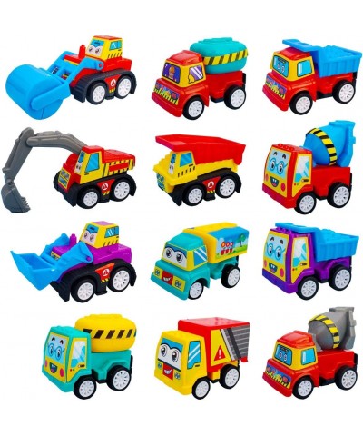 Pull Back Vehicle Car 12 Pack Assorted Mini Construction Plastic Vehicle Set Pull Back Truck and Car Toys for Boys Kids Child...