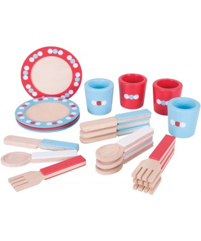 Role Play Dinner Service Tea Set - Kids Tea Set with Toddler Cutlery Toy Kitchen Accessories for Wooden Play Kitchen Toy Plat...