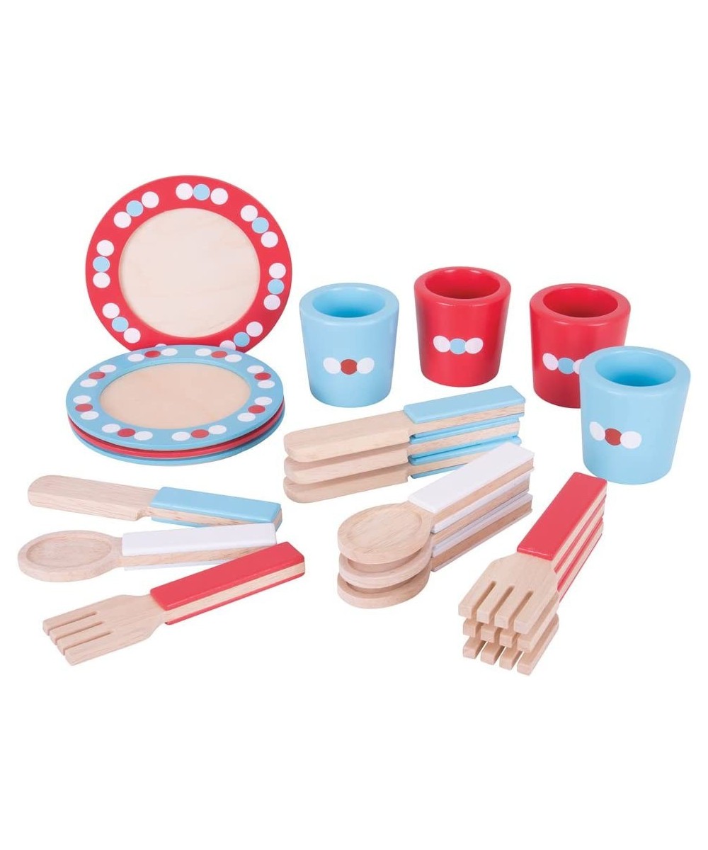 Role Play Dinner Service Tea Set - Kids Tea Set with Toddler Cutlery Toy Kitchen Accessories for Wooden Play Kitchen Toy Plat...