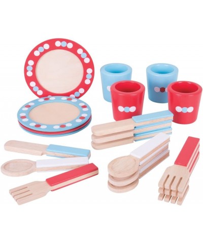 Role Play Dinner Service Tea Set - Kids Tea Set with Toddler Cutlery Toy Kitchen Accessories for Wooden Play Kitchen Toy Plat...