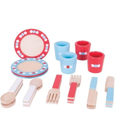 Role Play Dinner Service Tea Set - Kids Tea Set with Toddler Cutlery Toy Kitchen Accessories for Wooden Play Kitchen Toy Plat...