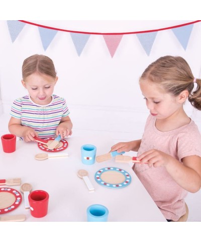 Role Play Dinner Service Tea Set - Kids Tea Set with Toddler Cutlery Toy Kitchen Accessories for Wooden Play Kitchen Toy Plat...