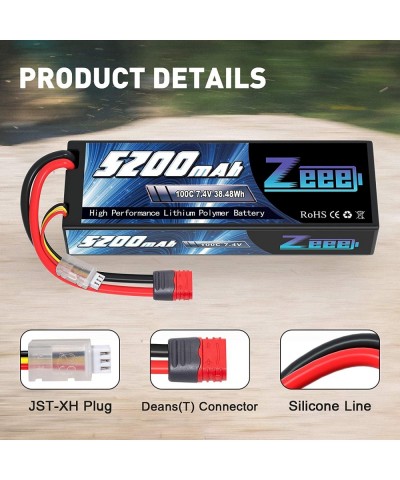 7.4V 100C 5200mAh 2S Lipo Battery Deans T Connector with Housing for RC Car Truck Vehicle Buggy Losi 1/10 Scale Racing Model ...