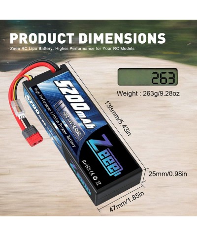 7.4V 100C 5200mAh 2S Lipo Battery Deans T Connector with Housing for RC Car Truck Vehicle Buggy Losi 1/10 Scale Racing Model ...