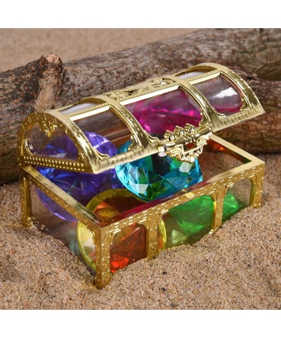 Diving Gem Pool Toy 6 Big Colorful Diamonds Set with Treasure Pirate Box Summer Swimming Gem Diving Toys Set Dive Throw Toy S...