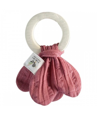 Tikiri Toys Rubber Teething Ring - with Dusty Rose Muslin Tie $22.11 Baby Teether Toys