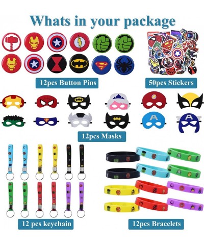 98 Superhero Party Favors A Complete Set of Superhero Party Favors Including 50 Stickers 12 Brooches 12 Superhero Masks 12 Ke...