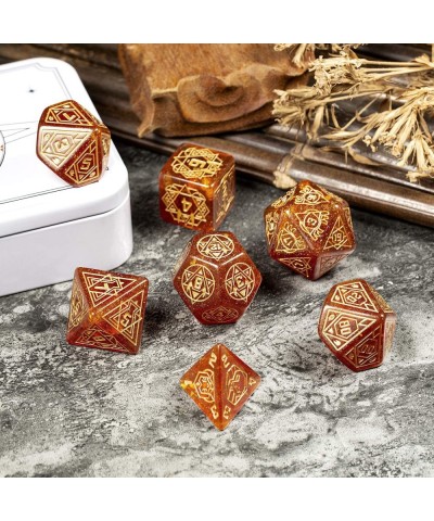 DND Dice Set 25mm Glitter Constellation Dice Set with Metal Case for D&D Dungeons and Dragons Role Playing Game (Orange Brown...