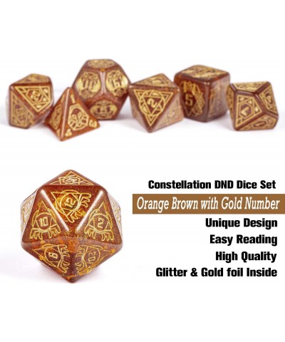 DND Dice Set 25mm Glitter Constellation Dice Set with Metal Case for D&D Dungeons and Dragons Role Playing Game (Orange Brown...