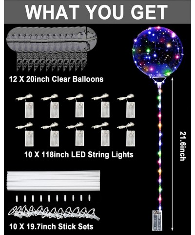 LED Balloons Light Up Balloons - 10 Pack LED Balloons with Sticks Clear Bobo Balloons with Lights 20 Inch Bubble Balloons wit...