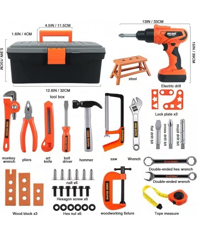 Kids Tool Set – 45 Piece Toddler Tool Set with Electronic Toy Drill& Tool Box Hammer Saw and More Construction Pretend Play T...