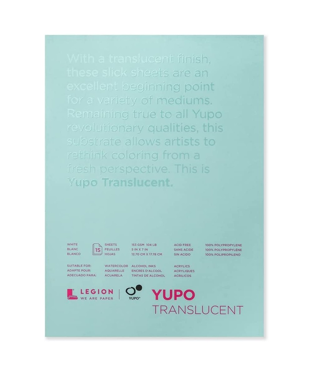 Legion Yupo Translucent Polypropylene Pad 5 x 7 inches 104lb 15 Sheets (L21-YPT153CL57) $15.12 Kids' Drawing & Writing Boards