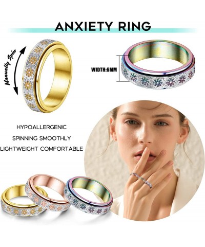 3Pcs Fidget Ring Anxiety Ring for Women Stainless Steel Spinner Rings for Anxiety Gold Rose Gold Rainbow Flower Relieving Anx...