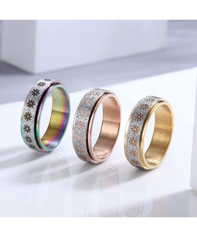 3Pcs Fidget Ring Anxiety Ring for Women Stainless Steel Spinner Rings for Anxiety Gold Rose Gold Rainbow Flower Relieving Anx...