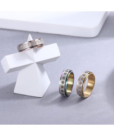 3Pcs Fidget Ring Anxiety Ring for Women Stainless Steel Spinner Rings for Anxiety Gold Rose Gold Rainbow Flower Relieving Anx...