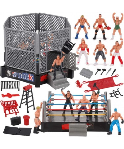 32-Piece Mini Wrestling Playset with Action Figures and Accessories - Kids Toy with Realistic Wrestlers - 2 Rings Included $2...