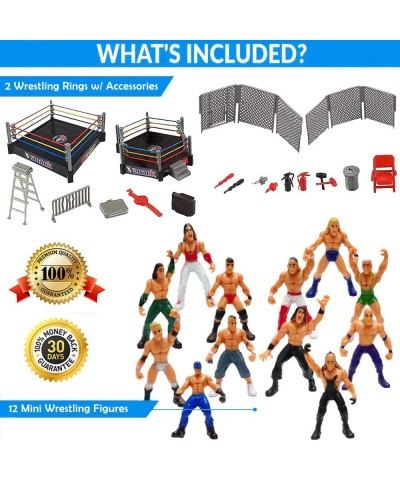 32-Piece Mini Wrestling Playset with Action Figures and Accessories - Kids Toy with Realistic Wrestlers - 2 Rings Included $2...