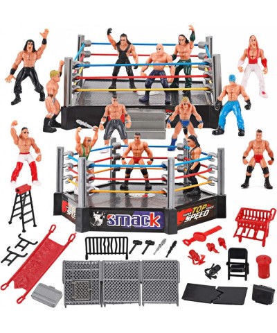 32-Piece Mini Wrestling Playset with Action Figures and Accessories - Kids Toy with Realistic Wrestlers - 2 Rings Included $2...