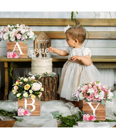 6 Pcs Baby Shower Decorations Girl Baby Flower Boxes Centerpiece Honey Floral Leaf Rustic Table Display with Letters Gender R...