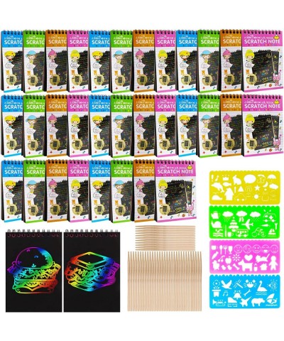 32 Pack Scratch Arts and Crafts Notebooks Scratch Note Pads Rainbow Scratch Paper with 8 Drawing Stencils for Kids Art Craft ...