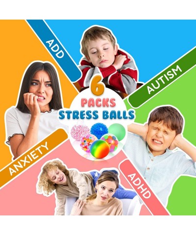 Sensory Stress Ball Set - 6 Pack Stress Relief Fidget Balls for Kids and Adults Squishy Stress Balls Pull and Stretch Stress ...