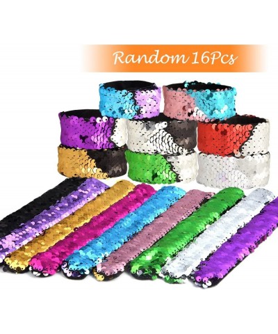 16 Pcs Magic Sequins The Mermaid Bracelets 2-Color Sequin Reversible Glitter Slap Bracelets Charms Wristband for Kids Little ...