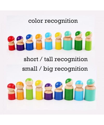 Montessori Toys for Toddlers Wooden Rainbow Peg Dolls Shapes Sorting Toys 9 Wood People Figures Cylinder Blocks Preschool Lea...