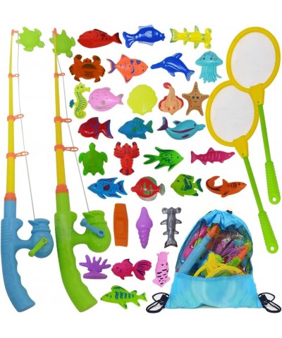 Fishing Toys Set for Toddlers Magnetic Fishing Set with Rods Nets Bag and 30 Aquatic Toys Interactive Fishing Game for Kids S...