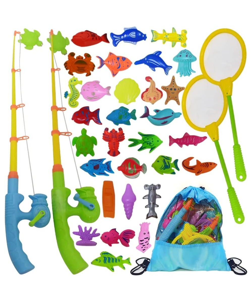 Fishing Toys Set for Toddlers Magnetic Fishing Set with Rods Nets Bag and 30 Aquatic Toys Interactive Fishing Game for Kids S...